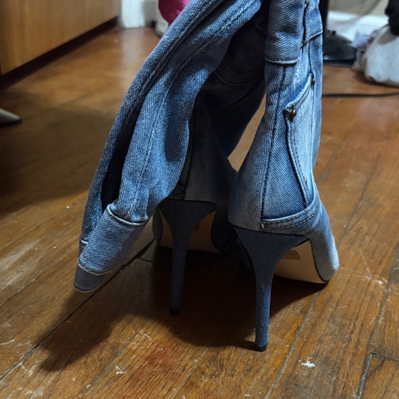 Denim Knee-High Stiletto Boots Size 11 🆕 - Picture 5 of 7